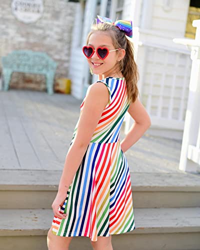 Uideazone LCTZD45-M Girls Rainbow Striped Maxi Sleeveless Dress thumb #5