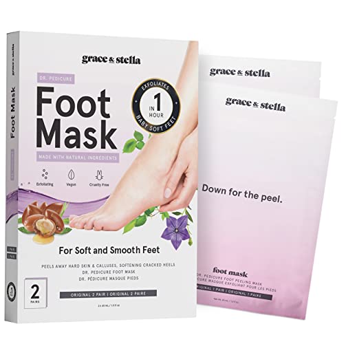 Foot Peel Mask, 2 Pairs - Dr.Pedicure Foot Peeling Mask for Soft Feet, Shed & Exfoliate Dead Rough Skin, Cracked Heels & Calluses, Get Soft Smooth Feet - Vegan Cruelty - Free Self Care by grace and stella (Unscented)