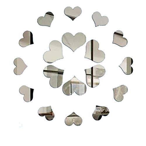 PRENKIN 18pcs / Set Coeur Combinaison Miroir Autocollant 3D Acrylique Amour Miroir Sticker Mirrored Stickers DIY Décoration Fond d'écran Cover