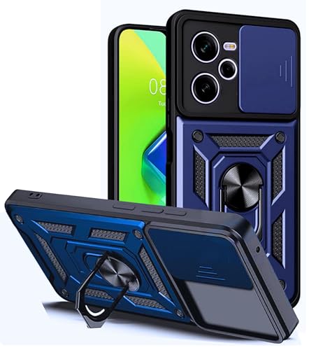 Image of SPAZY CASE Plastic Realme GT 7 Pro 5G Back Cover | Heavy Duty Hybrid Case with 360 Degree Rotating Finger Ring Holder + Slider Shutter Camera Protection Cover for Realme GT 7 Pro 5G 5G - Blue