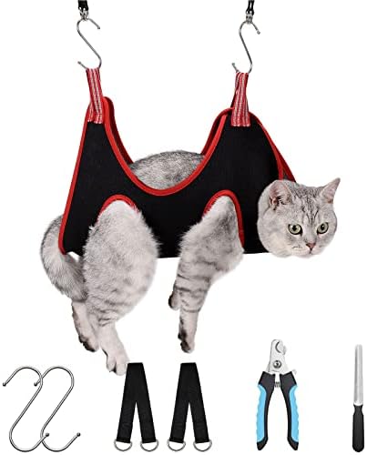 ATO-DJCX Cat Grooming Hammock Harness for Small Dogs,Pet Hammock Restraint Bag with Nail Clippers Trimmer,Nail File,Dog Grooming Sling for Trimming Nail and Ear/Eye Care(XS Size,6.5")