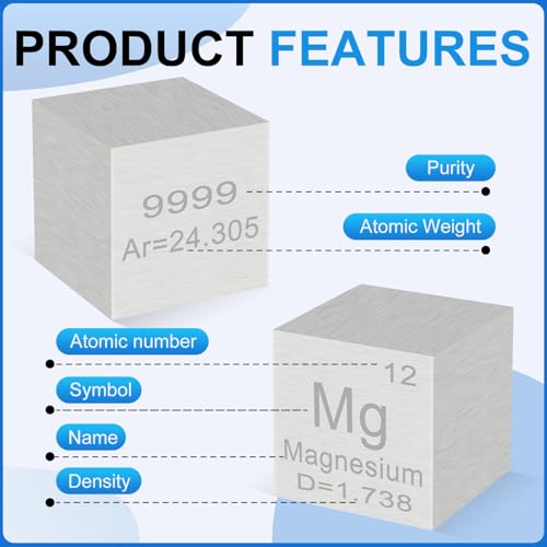 Image of 0.39 inch Magnesium Metal Element Cube 10MM Density Cubes 99.99% High Purity, Periodic Table of Elements Collection for Element Collections Hobbies, Pure Magnesium Cube(Mg 0.39 Inch)
