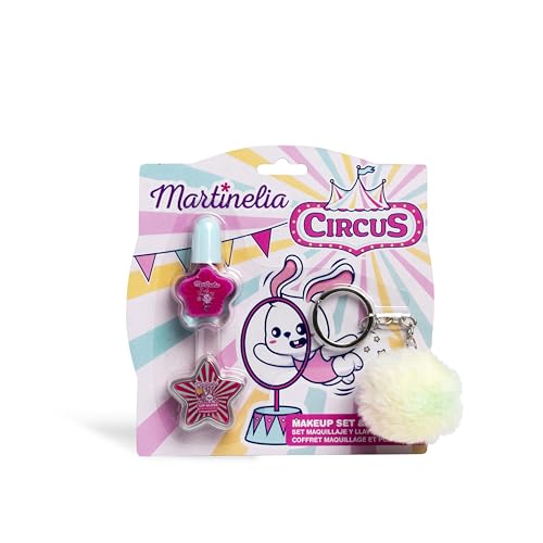 Martinelia – Set de Llavero y Maquillaje Circus para niños, Esmalte de uñas al Agua, Brillo y Llavero pompón, Maquillaje Infantil, Regalo para niña, sin Producto nocivo