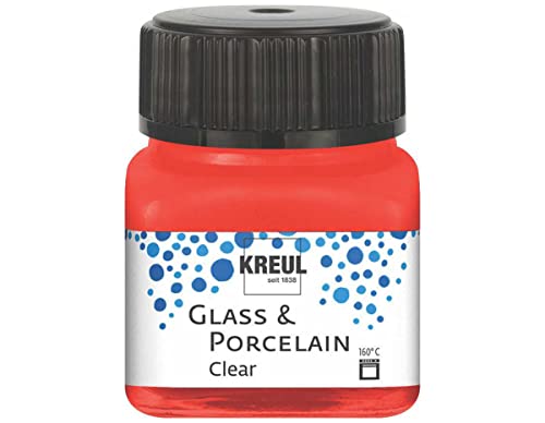 KREUL 16205   Vidrio y porcelana Transparente rojo cereza, en bote de 20 ml, pintura transparente al agua para vidrio y porcelana, de secado rápido, cristalina
