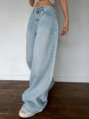 Image of Shasmi Women's Black Wide Leg Baggy Jeans | Loose Fit Denim Pants for Women | High Rise Streetwear | Casual Oversized Wide Leg Denim | Korean Style Baggy Trousers with Pockets (Jeans 296)