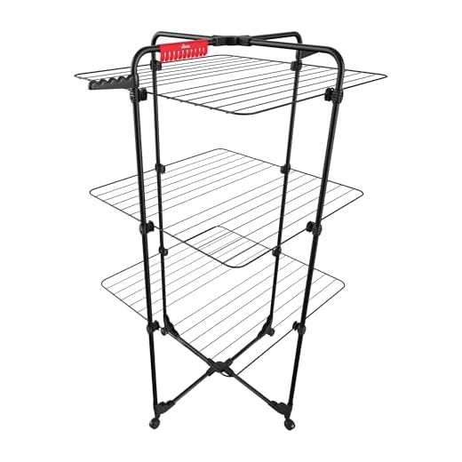 Vileda Mixer 3 Ultimate Turmwäscheständer Black Edition|Wäscheständer schwarz mit 30 m Trockenfläche|Flexibel, klappbar & transportabel - Schwenkbare Räder & extra Kleinteileplatz | Eco-Verpackung