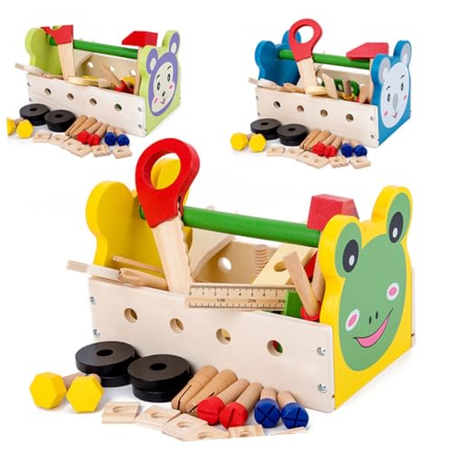 SUPVOX 1 Set Wooden Cartoon Tool Box Portable Multi Function Educational for Boys Solid Construction Promotes Social Skills Intellectual Development