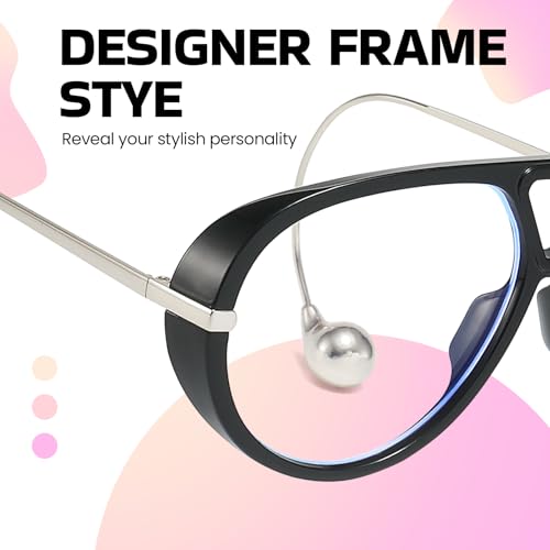 Image of SODQW Oversized Aviator Blue Light Blocking Glasses Women with Earring Trendy Large Big Double Bridge Designer Eyewear