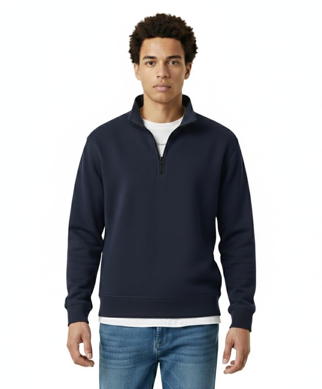 koverify Solid Cotton Blend Full Sleeves Half Zipper Sweatshirt for Men-picture-16