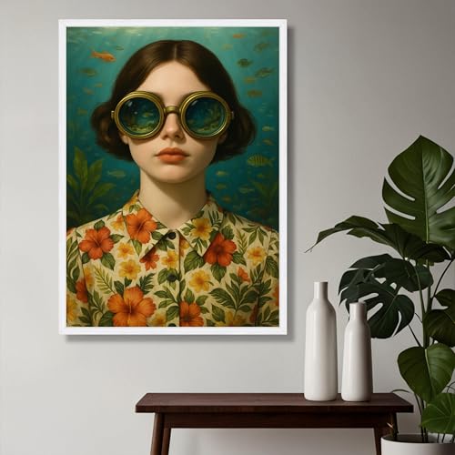 Portrait surréaliste pour dynamiser un mur blanc sans cadre visible - 3