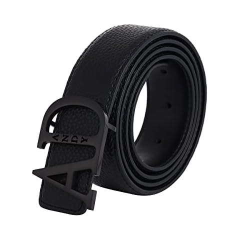 Personalized Mens Belt Leather, Stainless Steel Custom Logo Name Initials Belt for Men Gift for Dad, Husband, Boyfriend (Black, 125cm(length)) Cover