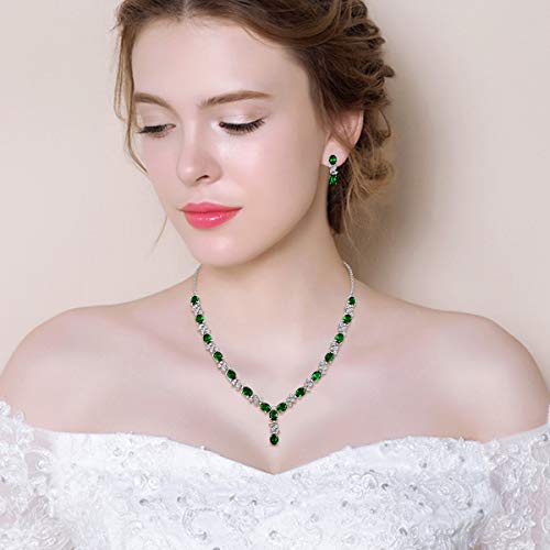 EleQueen Women's Silver-tone Cubic Zirconia Oval Shape Leaf Necklace Earrings Set For Brides And Weddings - Image 4