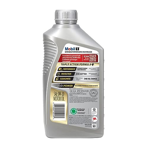 Image of Mobil 1 Extended Performance High Mileage Full Synthetic Motor Oil 0W-20, 1 Quart (6-pack)