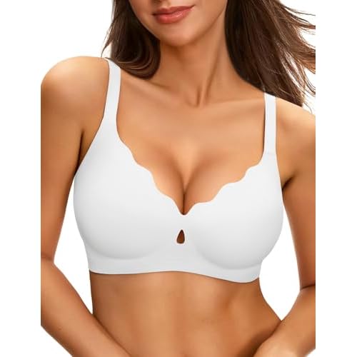 NIASOUL Wireless Bras for Women Seamless Push Up Full Coverage Bralette No Underwire Comfort Everyday T Shirts Bra White Small