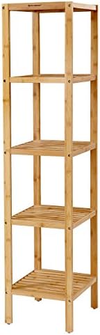 SONGMICS 5-Tier Bamboo Bathroom Shelf, Narrow Shelving Unit, Multifunctional Storage Rack, Corner Rack, for Kitchen, Living Room, Bedroom, Entryway, Bathroom, Natural UBCB55Y