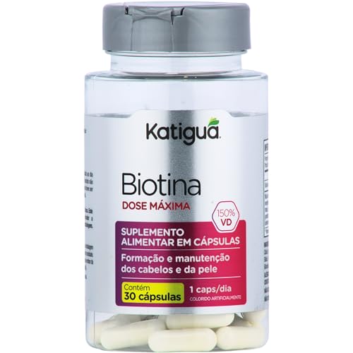 Katiguá, Biotina Dose Máxima, Formação e Manutenção de Cabelos e Pele, Sem sabor, 30 Cápsulas rígida