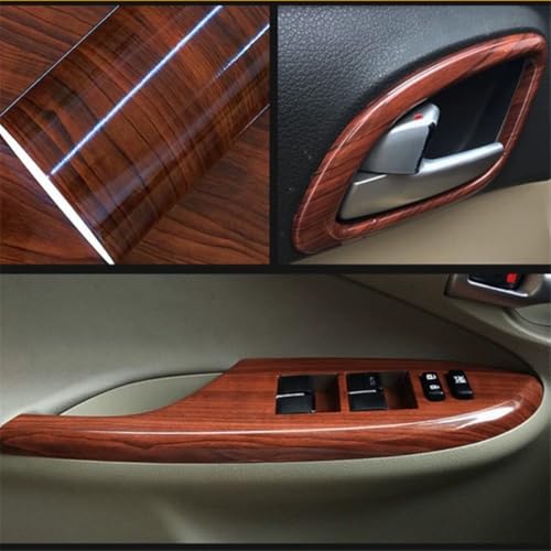 Image of Wood Grain Vinyl Wrap Sticker Decal Car Internal Wraps Self Adhesive DIY Film, Waterproof Wrap Roll Without Bubble, 100x 40cm /39.4x15.7in (Brown-Wood Grain(High Glossy))