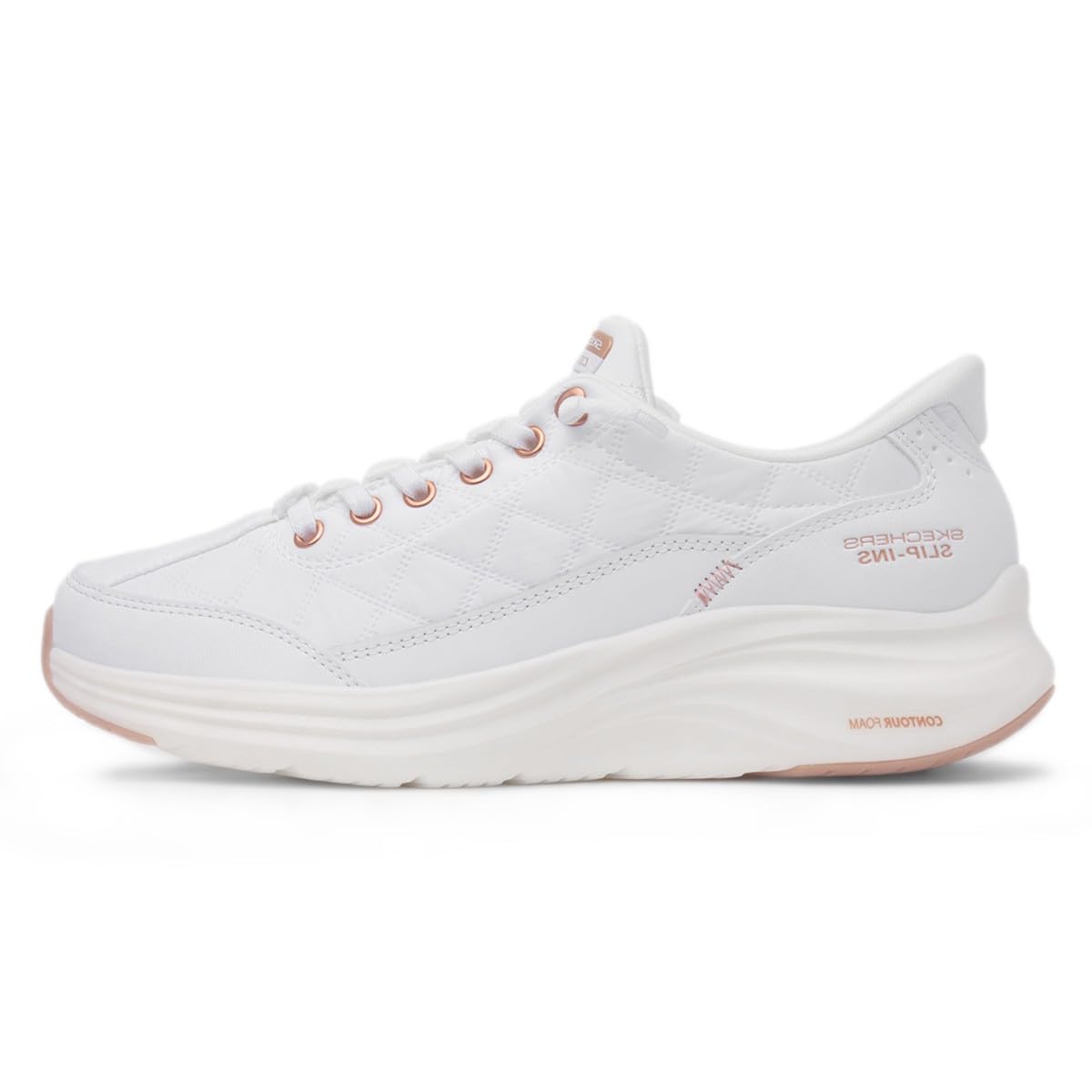 Skechers Sneaker Contour Foam Hour Damen Slip-Ins White Mesh/Duraleather/Leather, Rose Gold Trim, 37 EU