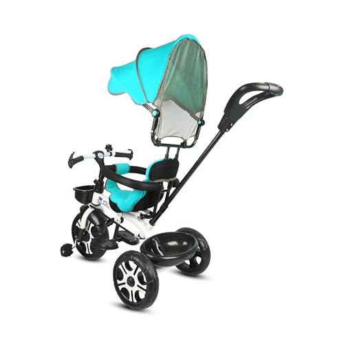 Image of BABY SMILE 4-in-1 Kids Tricycle with Adjustable Canopy, Parent Push Handle, Red and White (Green)