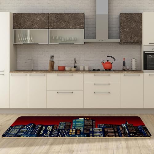 Alfombra de cocina antideslizante lavable que evita resbalones con diseño urbano nocturno VAPOKF 3