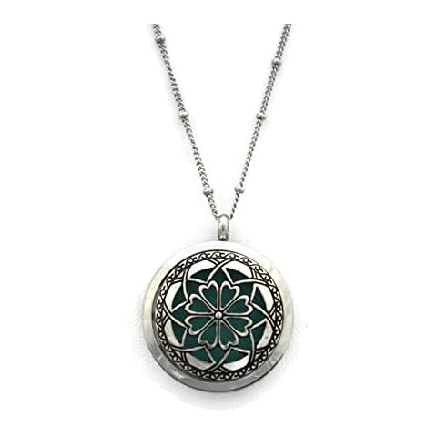 Destination Oils Unique Flower 316L Stainless Steel Silver Diffuser Necklace- 20" Cover