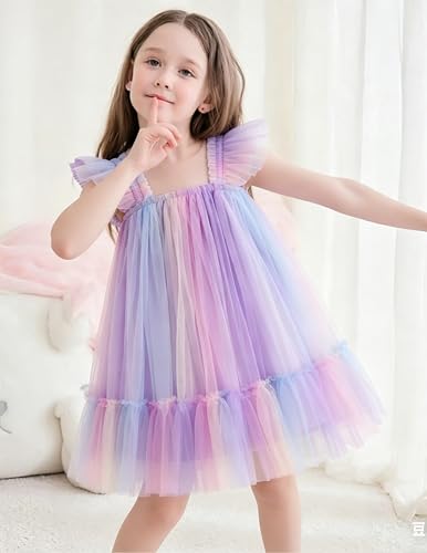 Image of Arshiner Toddler Tulle Dress for Girls Layered Tutu Ruffle Dresses Swing Twirly Fairy Summer Birthday Party Wedding Sundress