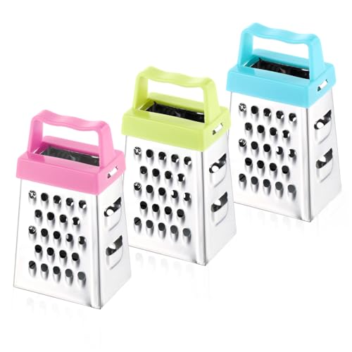3 Stück Mini Reibe, Klein Knoblauchreibe Muskatnuss Reibe Käsereibe Edelstahl Käsereibe, Multifunktional Kastenreibe für Schokolade Zitrone Muskat Käse, Ingwer, Gemüse