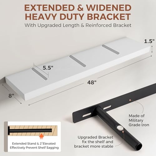 Image of Dreamland White Floating Shelves 48 Inch Long,8 Inch Deep Floating Shelves,48 inch W x 8 inch D Wall Shelves for Bedroom,Living Room,Kitchen,Bathroom,Set of 2