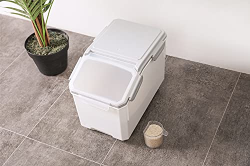 Hanamya 15 Liter / 15 Lbs Pet Food Storage Container With Measuring Cup, Bpa Free, For Dog Food | Cat Food | Rice | Grain | Flour, White & Gray, 2 Counts #TOP1