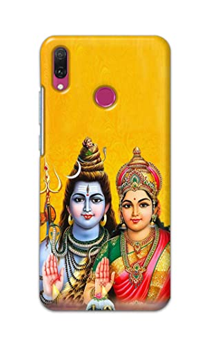 Image of PRINTFIDAA Lord Shiva Parvati Yellow Background Printed Designer Hard Back Case Cover for Huawei Y9 (2019), JKM-LX1, JKM-LX2, JKM-LX3, JKM-AL00 /JKM-TL00 -(TI) MVN1008