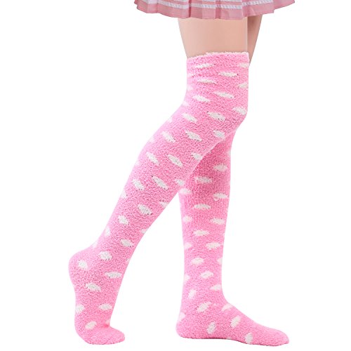 Littleforbig Cute Coral Fleece Knee High Long Dotted Socks 2 Pairs2