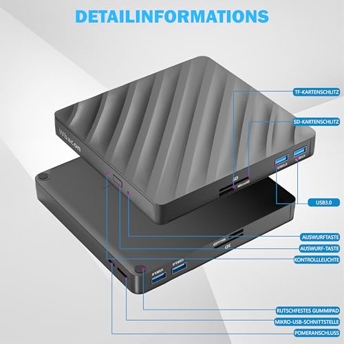 Wbacon 5 In 1 Externes Blu Ray Laufwerk USB 3.0 Type-C Bluray Player Externer Bluray Brenner DVD Burner with SD/TF Card Slot Compatible with Windows Xp/7/8/10 MacOS – Bild 5