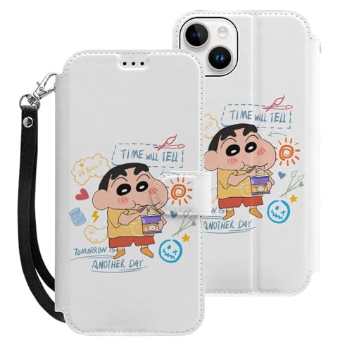 クレヨンしんちゃん iPhone15Plus用ケース 手帳型 スマホケース アイホン15Plus用 財布型カバー カードポケット スタンド機能 誕生日ギフト 人気 男女兼用