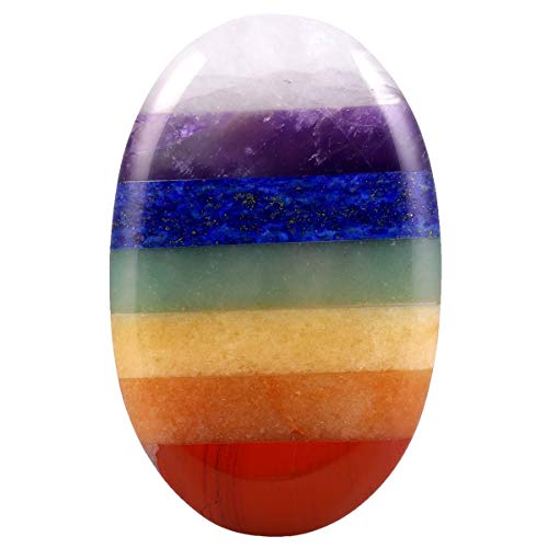 mookaitedecor Pierre d'inquiétude de pouce de 7 chakra, pierre de paume de poche polie de forme ovale pour l'équilibre anti-stress de Reiki