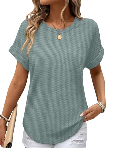 Spring Tops for Women Trendy 2026 Short Sleeve Summer Shirts Vacation Outfits Cruise Fashion...