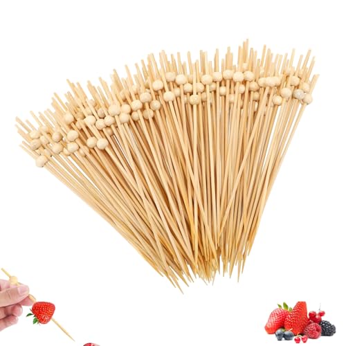 100 Piezas Palillos de Cóctel 12 CM Pinchos Decorativos Cócteles Brochetas de Bambú para Frutas,Cumpleaños,Fiesta,Pasteles,Postres,Bebidas(perlas de madera)