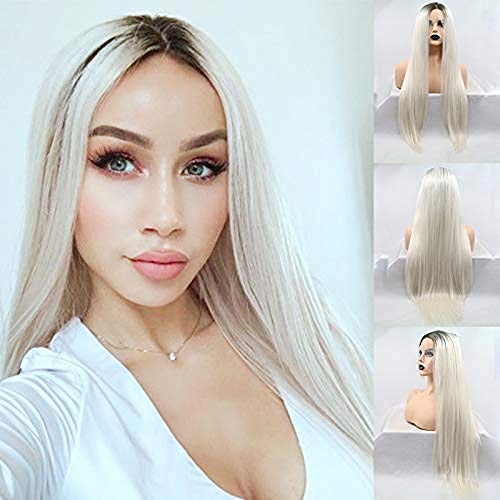 Platinum Blonde Lace Front Wigs for Women Blonde Long Synthetic