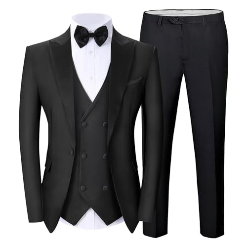Mens Tuxedo Suit 3 Piece Slim Fit Double Breasted Suit Men Wedding Formal Prom Tuxedo Business Dinner Party