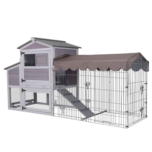 Aivituvin Chicken Coop Mobile Hen House with Metal Run Outdoor Rabbit Hutch Wooden Chicken Tractor with Wheels 82"