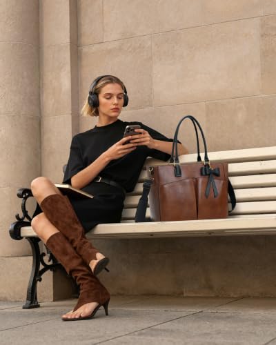 Image of Laptop Tote Bag for Women, Leather Work Tote with Padded Laptop Compartment, Cup Holder, Office Computer Briefcase