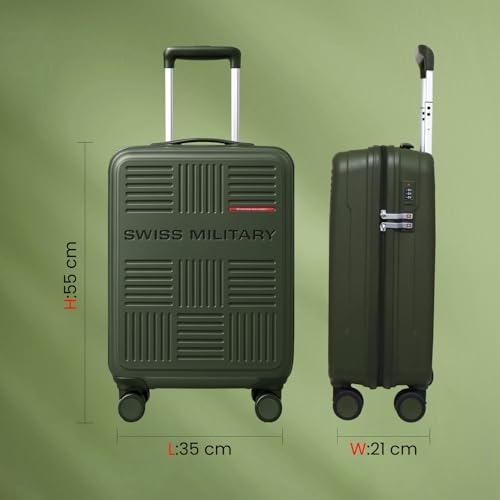 Image of SWISS MILITARY Polypropylene Spectrakey 8 Wheels 55cm Cabin Size Trolley Luggage, Hard Case 360 Rotatable Wheels, Anti Theft Zipper & Number Lock Suitcase for Travel, Men & Women, Small Olive 40L