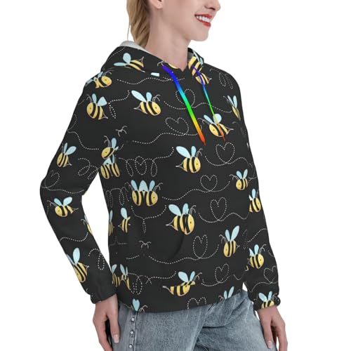 Pull graphique ajusté femme avec capuche douce imprimée abeille - 3