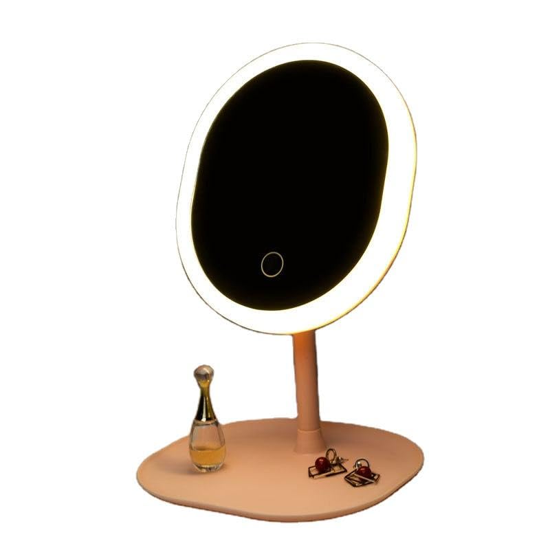 KIRA Oval Makeup Mirrors, Rechargeable Vanity Mirror with 48 LED Lights, 3 Color Lighting Modes Dimmable 90 Degree Rotation Touch Screen, Light Up Mirror for Travel, Portable Cosmetic(62-02)-image-2