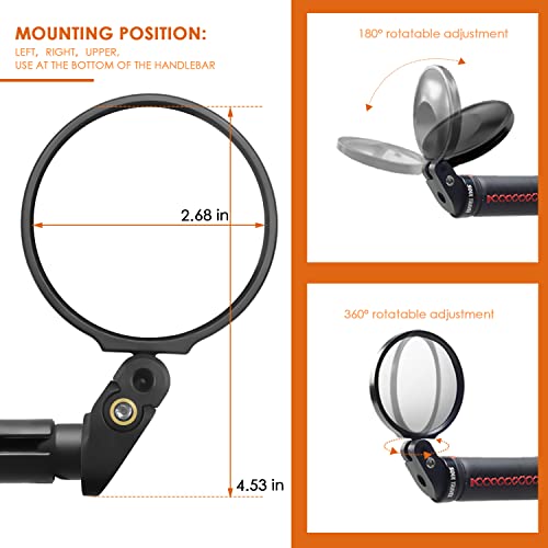 Arkham Bike Mirror For Handlebars End, Convex Mirror Widely View, 360° Rotating Bicycle Rearview Mirror, For Left And Right 0.63-0.94” Handlebars Ebike Mountain Bike (1 Piece) #TOP2