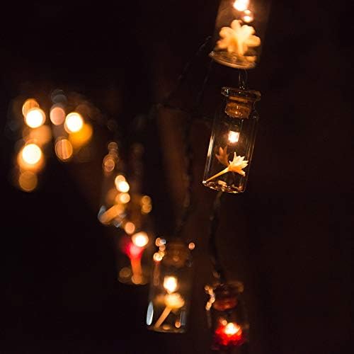 shinar Solar String Lights Solar Fairy Lights 15 Glass Jar LED with Flowers Solar Lanterns WarmWhite for Outdoor Garden Party Christmas Ornament Decoration Waterproof