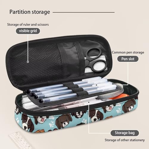 Image of Puppy Dog Pencil Case for Kids Girls Boys School Pencil Pouch Washable Pen Bag Portable Pen Holder Box Storage Organzier with Separate Compartments