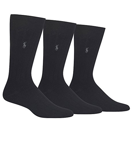 Polo Ralph Lauren Mens Ribbed Custom Fit Crew Socks Black XL