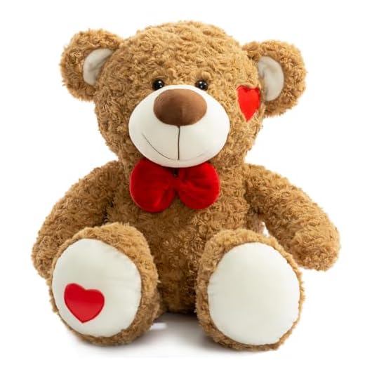 BEJOY Teddy Bear Stuffed Animal Plush Bear with Red Bow and Hearts Valentine’s Day Gift, Brown