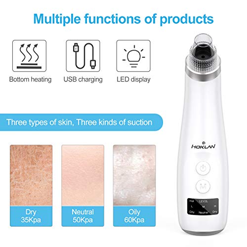 Blackhead Remover Vacuum Facial Pore Cleanser, Electric Acne Nose Comedone Suction Tool, HOKLAN USB Rechargeable Blackhead Exactor Removal Tool for Women Men with 45℃ Hot Compress & LED Display