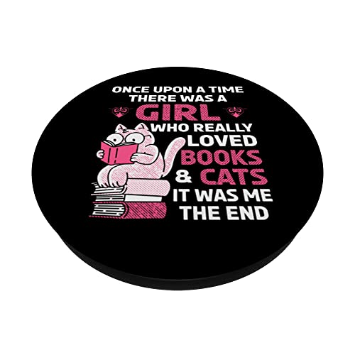 Once upon a time there was a girl who loved cats and books PopSockets Swappable PopGrip, Black - Image 2